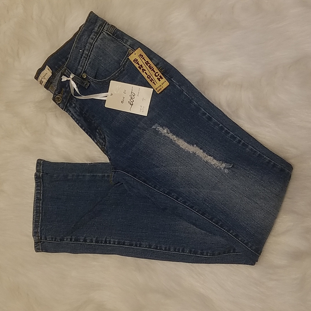 LOLO DESTROYED STRAIGHT LEG BLUE JEANS